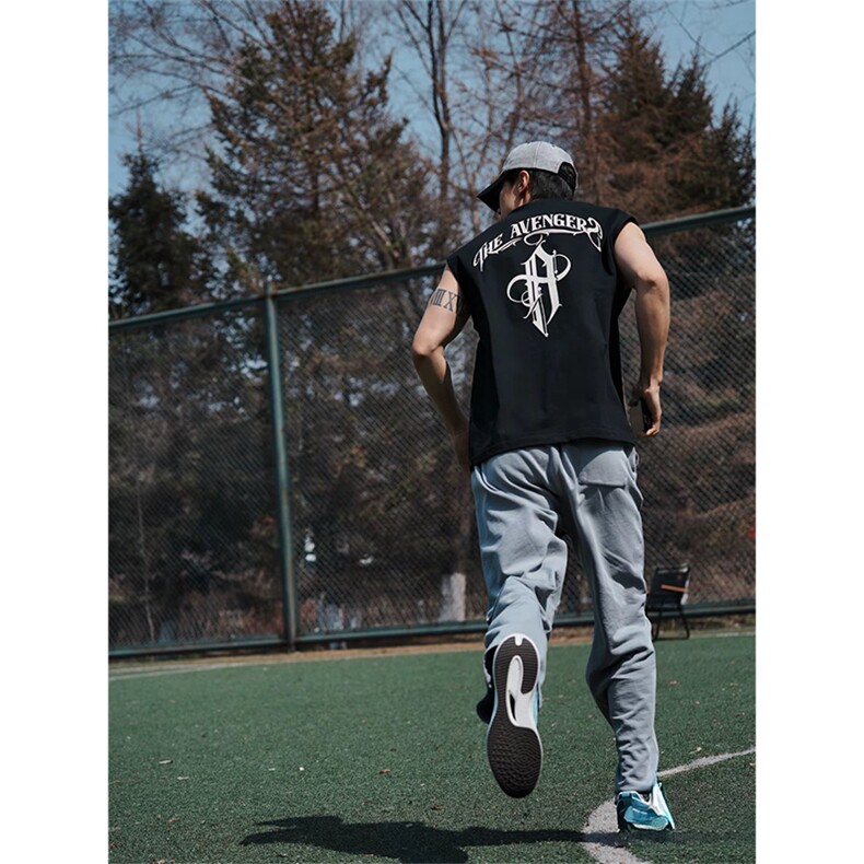 抖音得物供货现货重磅纯棉美式休闲印花宽松无袖背心潮牌t恤ABX10，男装背心/马甲，电商A443