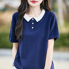 POLO领短袖t恤女夏季2025新款女装上衣宽松薄，女装T恤，斯美雅电商供货