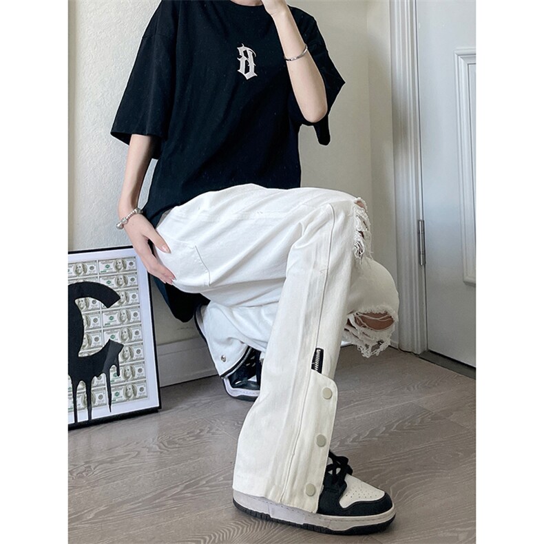美式高街ins小众拉链hiphop排扣破洞休闲牛仔裤货号K642P60控78,男装牛仔裤,电商A063