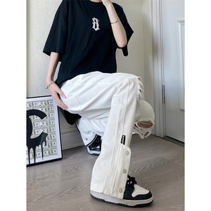 美式高街ins小众拉链hiphop排扣破洞休闲牛仔裤货号K642P60控78图片