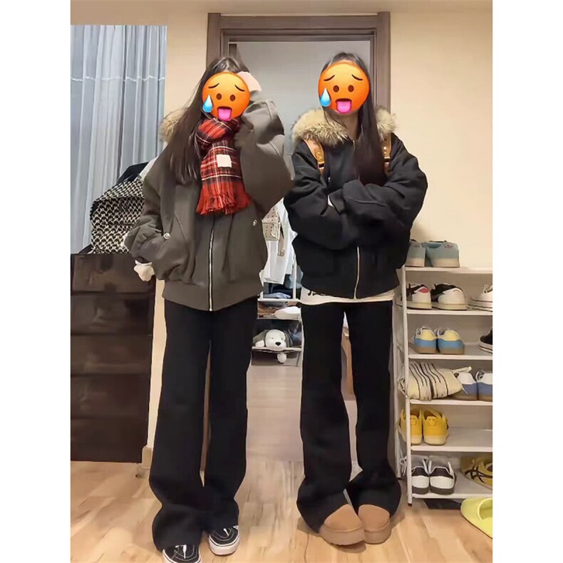 网图毛领可拆卸韩系座山雕外套加绒加厚短款连帽棉衣棉服N82-P98图片