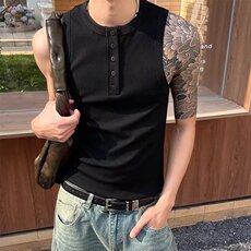 美式休闲经典亨利领夏季新款外贸男女运动休闲无袖汗衫全棉背心，男装背心/马甲，四季星座505