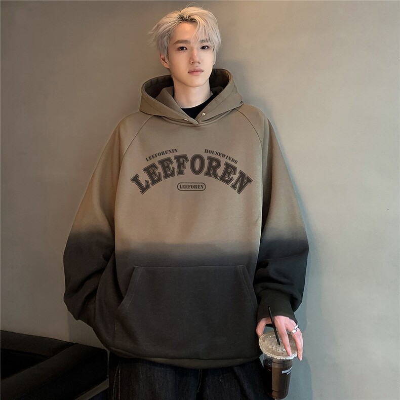 美式街头渐变字母印花连帽卫衣男潮牌宽松套头上衣W104-P58，男装卫衣，电商C307A