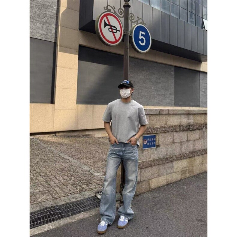 网络图现货美式复古潮流百搭休闲小领口暗纹刺绣短袖t恤T30-P35,男装T恤,星座715-7