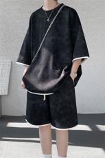 TZ775-特P50控88新款撞色拼接假2件套装短袖短裤T恤大码百搭，男装休闲套装，电商A059