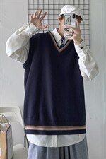 20秋冬港风针织开衫V领毛衣马甲背心情侣JKDK学院风制服W09/P55，男装背心/马甲，电商A221A