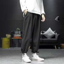 2021秋季新沙发墙大码男日系宽松纯色冰丝垂感九分休闲裤K2099P45，男装休闲裤，电商A001
