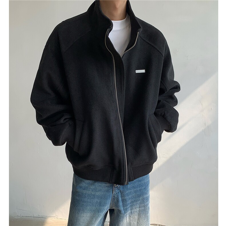 冬装新品弯刀袖毛呢加棉夹克棉衣休闲纯色加厚外套男H1021P118,男装夹克,电商A341