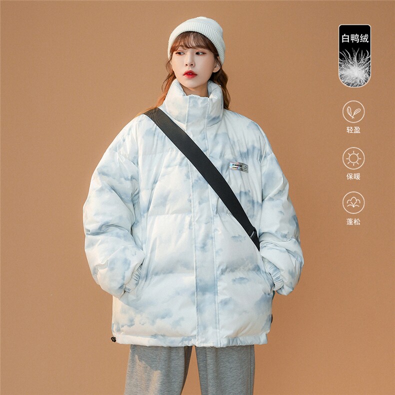 中性风22冬季港风迷彩宽松保暖立领羽绒服YR106P245控299,男装羽绒服,A247A