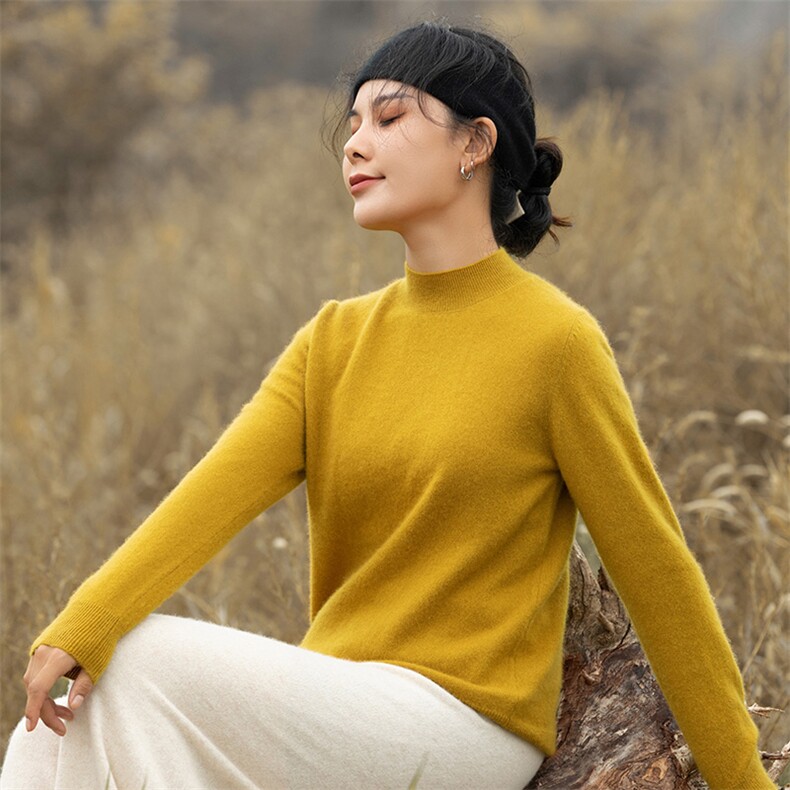 时尚百搭半高领简约舒适显瘦修身款,女装羊毛衫,米琪莲羊绒