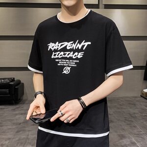 TX31-P30短袖T恤男2021新款夏季字母印花宽松纯棉男士图片