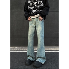 美式高街vibe重工艺做旧水洗hiphop喇叭牛仔裤货号K2402P60，男装牛仔裤，电商A063