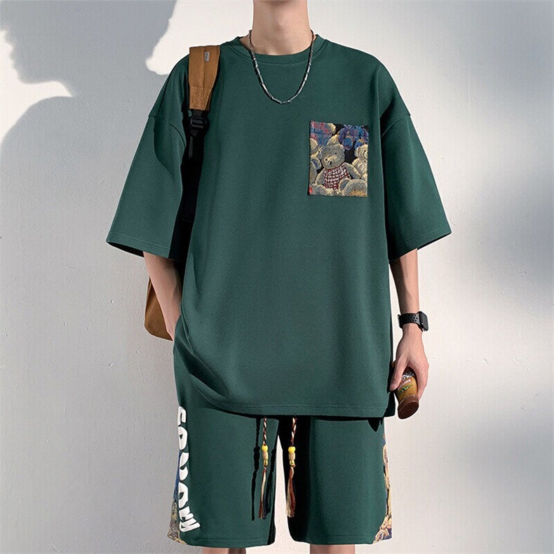 2025夏季新款港风光影墙大码短袖T恤套装M-5XHQ23520-特P40,男装T恤,电商A022