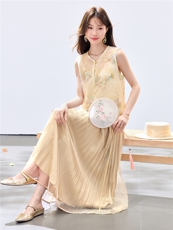 夏季新款现货！2026新中式重工洋气百搭款马甲+百褶半裙两件套女，女装套装/套裙，央宝儿
