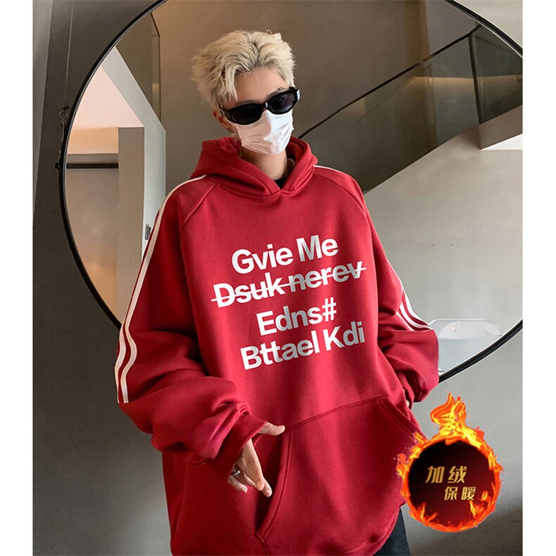 抖音得物供货提供视频秋冬重磅美式宽松织带连帽卫衣04197,男装卫衣,电商A486