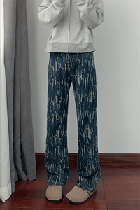 B221 美式ins高街暗黑宽松直筒提花牛仔裤LK24398-特P52控88图片