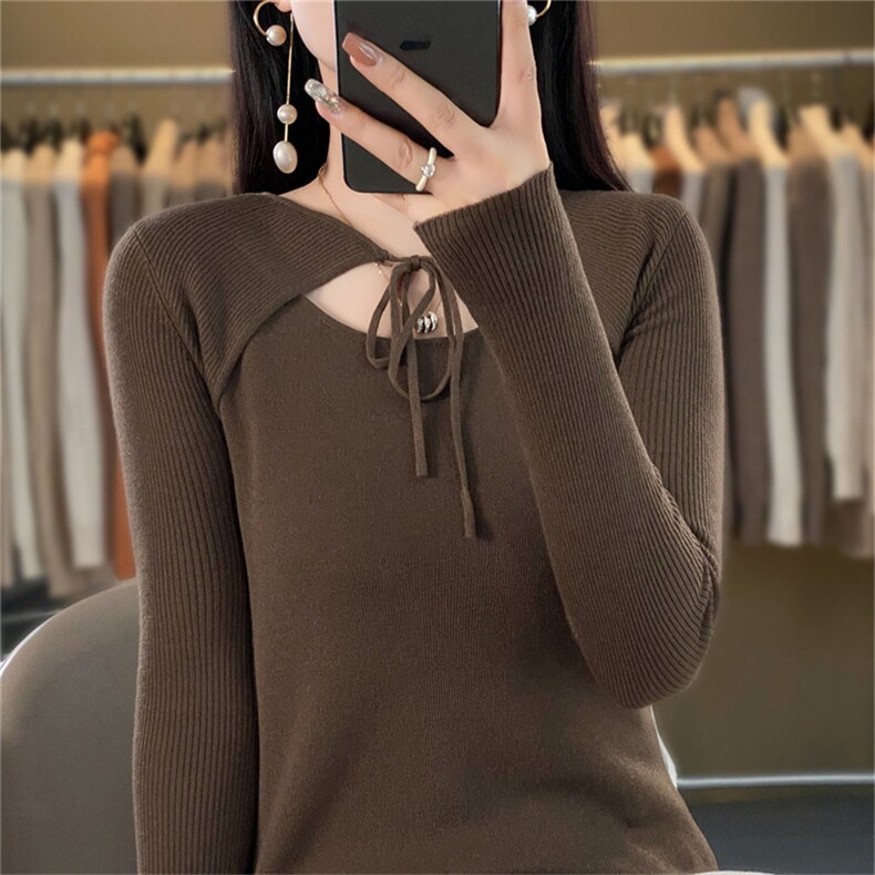 时尚女装55%羊毛披肩假两件针织衫显瘦修身长袖毛衣,针织衫/毛衣,暖姿羊绒