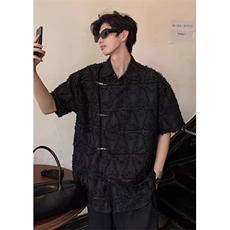 潮风新中式毛边短袖衬衫男夏季设计感复古小众上衣CX015，男装T恤，星座1116A（原606A-3）