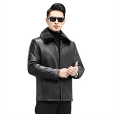 J8068T新款海宁男式绵羊皮皮衣男兔毛内胆翻领皮克服P990图片