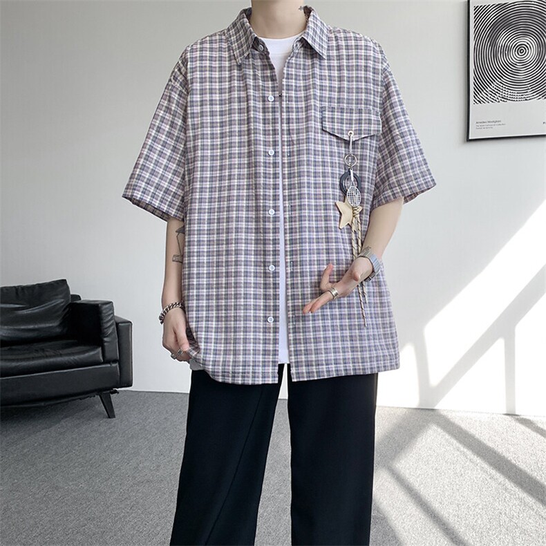 （带配件）CS1151-特批40控78夏季新款男女格子短袖大码男衬衫,男装T恤,电商A059