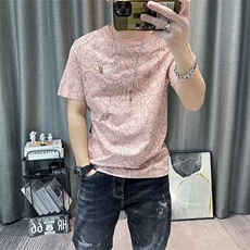 全身印花短袖t恤男2025新款男士衣服纯棉修身半袖体恤衫棉t上衣潮，男装T恤，电商B212（原钱塘6029）