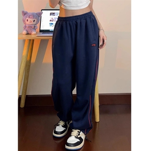 美式复古运动裤男女加绒加厚高腰垂感休闲裤卫裤宽松爵士舞拖地图片