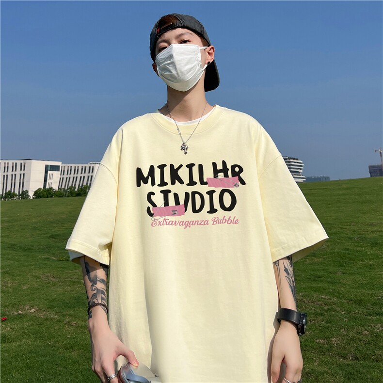 230克纯棉落肩宽松短袖白墨印花T恤B219A-T2514-P25限38,男装T恤,电商B219A