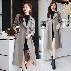 英伦风灰色风衣女2025春秋新款高级感系带收腰妈妈长款高个子外套，女装风衣，时尚俏佳人