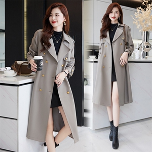 英伦风灰色风衣女2025春秋新款高级感系带收腰妈妈长款高个子外套，女装风衣，时尚俏佳人