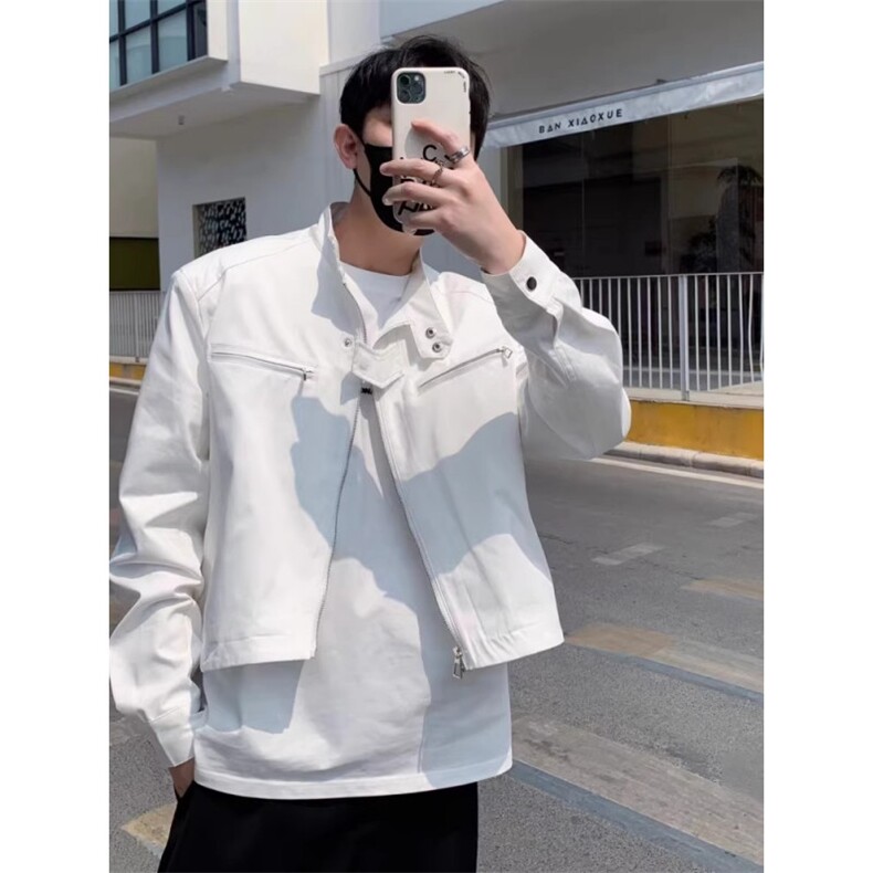 美式高街头小众立领高级感飞行服男拉链短款潮牌机车垫肩夹克外套,男装夹克,星座506A