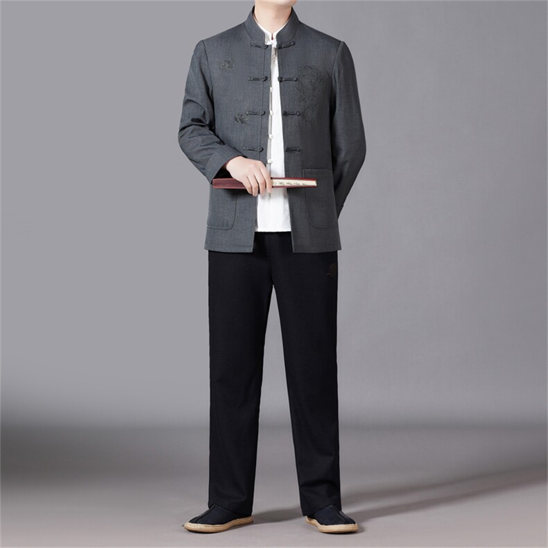 2026新款大货中老年风唐装春秋外套中式盘扣男复古夹克两件套，男装夹克，钱塘723