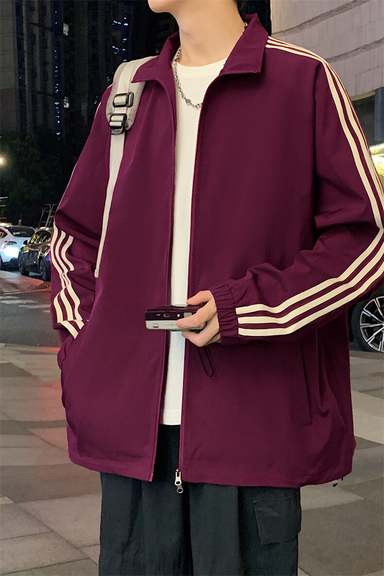 美式运动外套男春秋季休闲宽松复古立领条纹运动上衣夹克外套男潮,男装夹克,电商A409-1