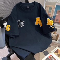 万针全刺绣工艺抖音得物高品质260克重磅纯棉双纱美式高街短袖T恤，男装T恤，电商A486