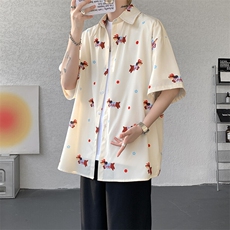 8XL-M腊肠狗花衬衫男短袖夏季冰丝薄款花衬衣寸衫外套DC28003P38，男装T恤，电商B312