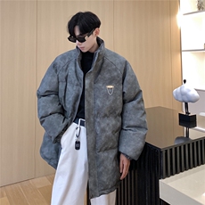 港风PU皮复古做旧金属设计棉衣男MY77102P130控198抖音控228，男装棉衣，星座227-7