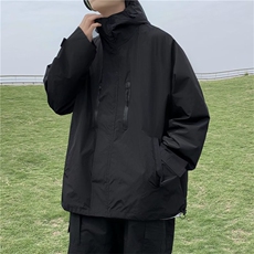 2023秋冬季百搭纯色冲锋衣男士美式宽松连帽开衫夹克W6100-P68，男装夹克，星座512-2