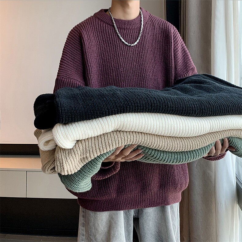 2024新款纯色基础针织衫宽松百搭毛衣圆领套头港风现货W8366-P47，男装针织衫/毛衣，星座512-4