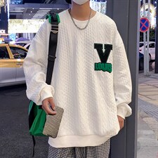 WY3627-P48秋装新款款港风华夫格毛巾绣潮流宽松男士休闲圆领卫衣，男装卫衣，电商A009A（原A058A）