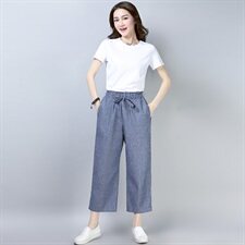 牛仔宽松休闲个性纯色简约都市竖条九分裤2025年夏季直筒裤子棉，女装休闲裤，风姿绰