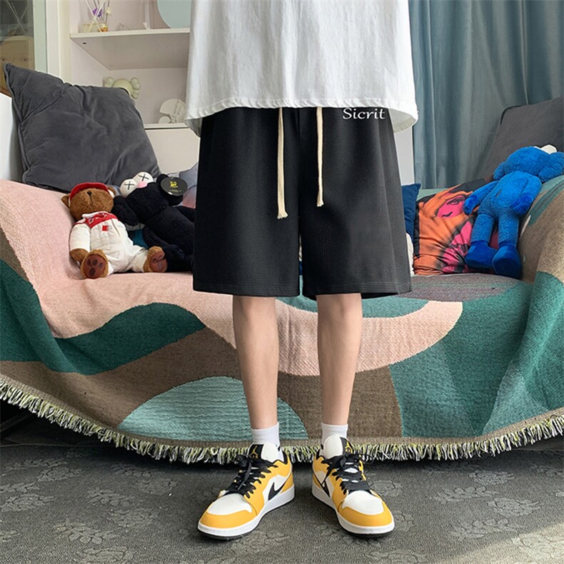 HD74098-P22 华夫格短裤男大码宽松五分裤男直筒中裤图片