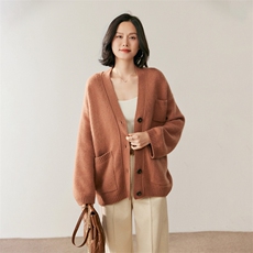 秋季新款纯色单排扣针织开衫时尚百搭，女装针织衫/毛衣，鸥蕊娅羊绒