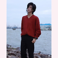 复古男女秋冬针织外套宽松V领加厚凤凰绒酒红色毛衣V18-P49网图，男装针织衫/毛衣，电商B245