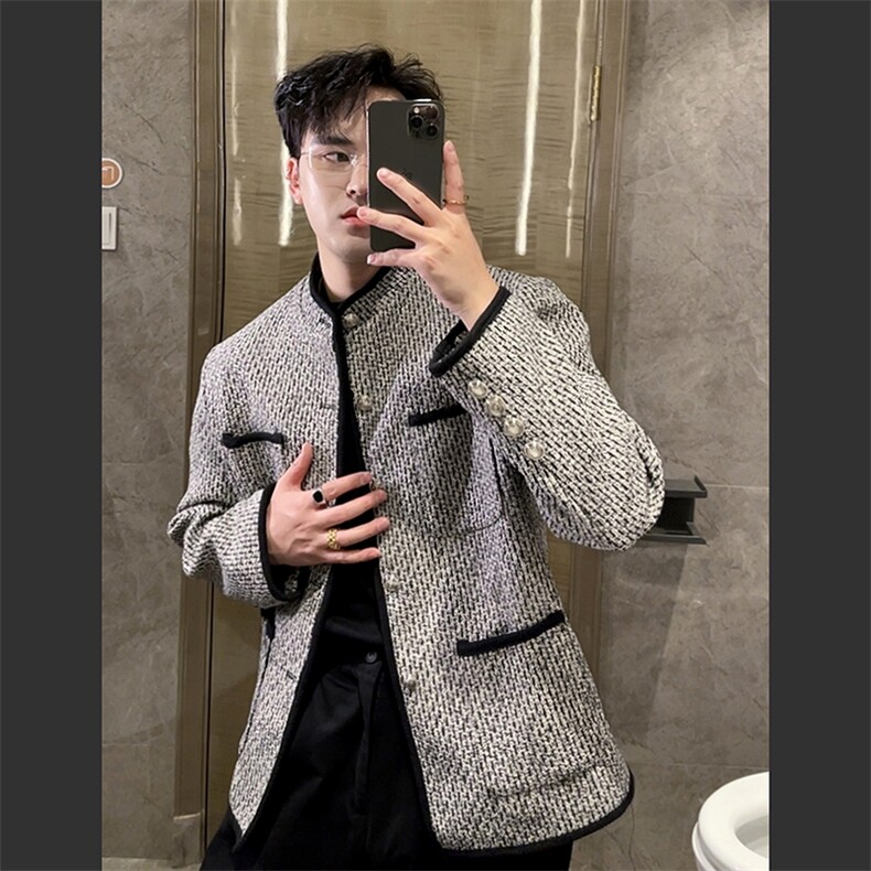 秋冬红立领小香风外套男时尚高级感休闲夹克上衣JK2316P130,男装夹克,电商B267