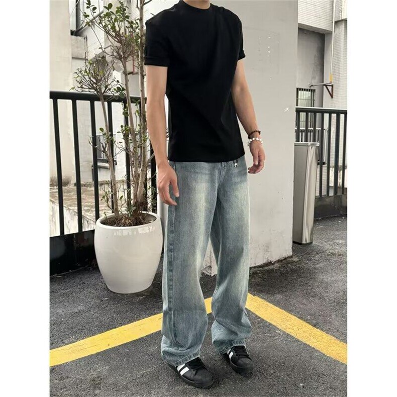 气质日系美式闪电纹牛仔裤男宽松阔腿百搭男牛仔裤网图NZK55-p48,男装牛仔裤,星座302B-2