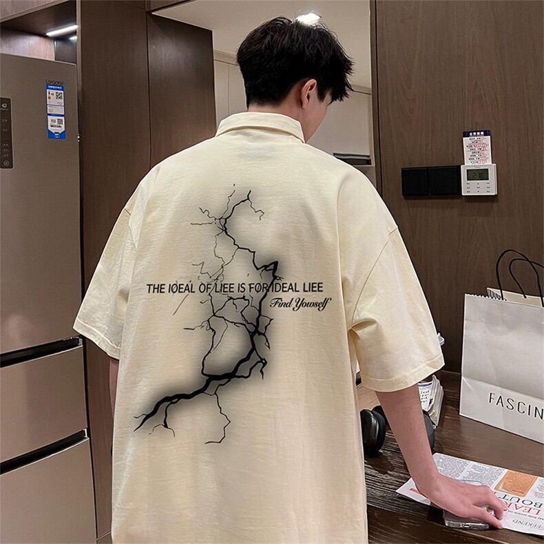 可设48小时支持抖音得物来样二开 网眼透气翻领t恤美式短袖POLO衫图片