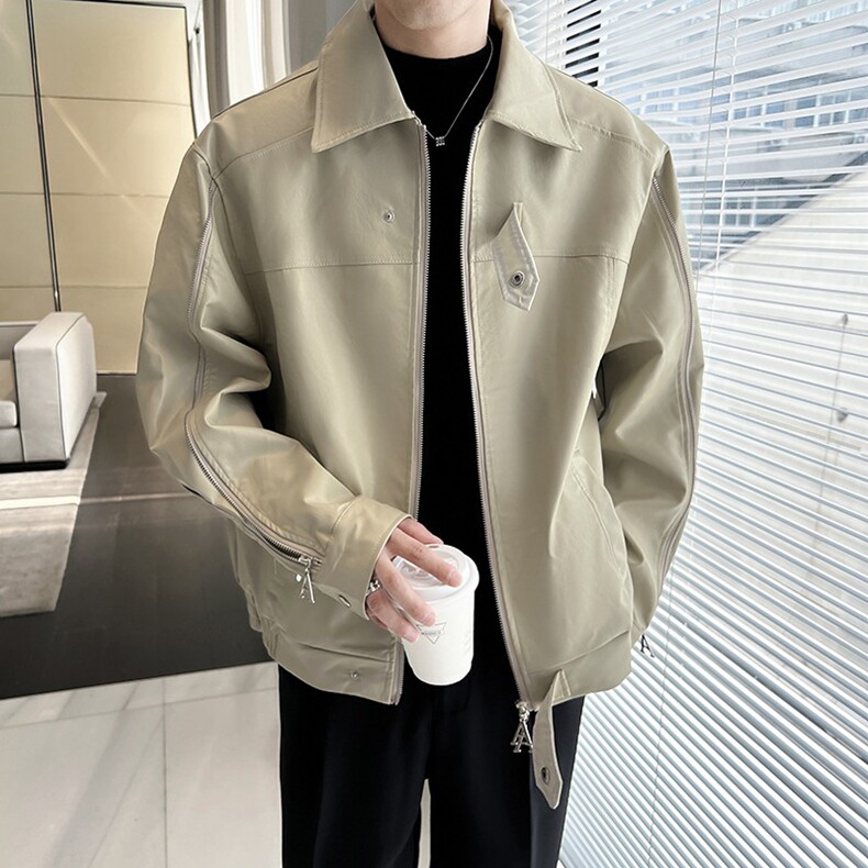 美式复古机车风PU皮衣男女垫肩双拉链无臭味皮衣夹克外套，男装皮裤，星座218-8