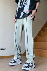 B221美式ins高街暗黑小众毛边破洞直筒牛仔裤LK23104-P65控88，男装牛仔裤，电商B221
