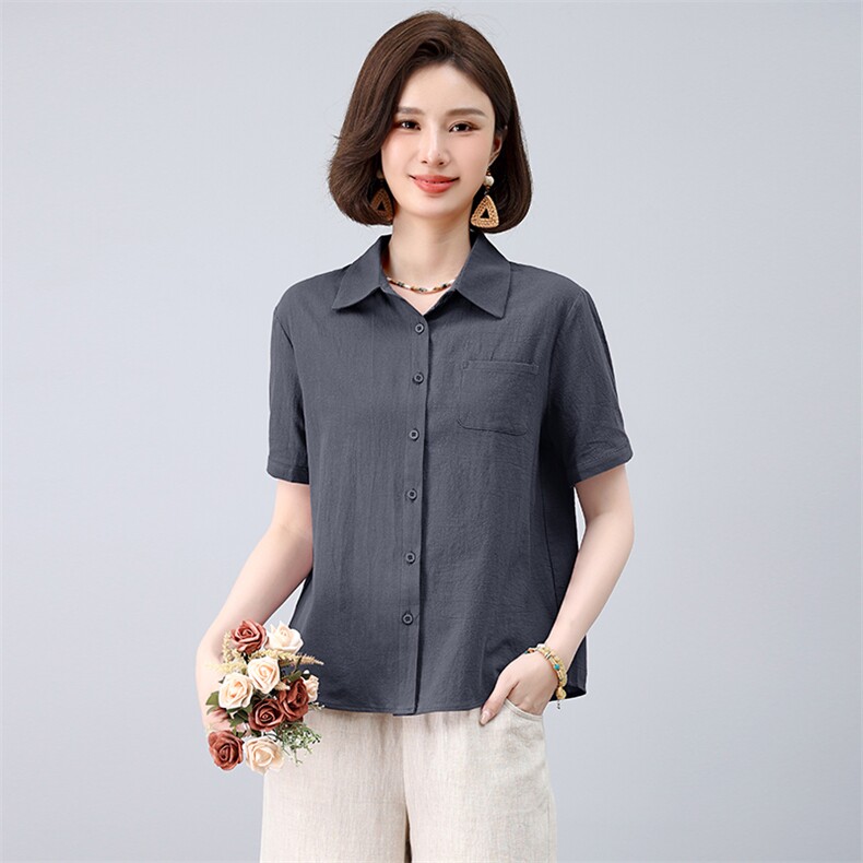 纯棉衬衫女2025夏季新款中老年妈妈大码宽松休闲全棉外穿长袖,女装衬衫,曼沙奕珂