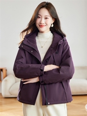时尚连帽加绒加厚棉服外套女2025秋冬新款宽松显瘦短款派克服棉衣，女装棉衣/棉服，沐七七