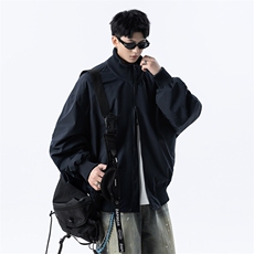 港风日系复古设计感拼接高领开衫夹克外套XZ213-JK4000-P60控88，男装夹克，星座213